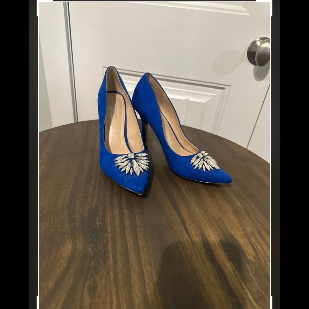 Cobalt Blue Pointed-Toe, Crystal Embellished Heels, Size 10 - Picture 2 of 10